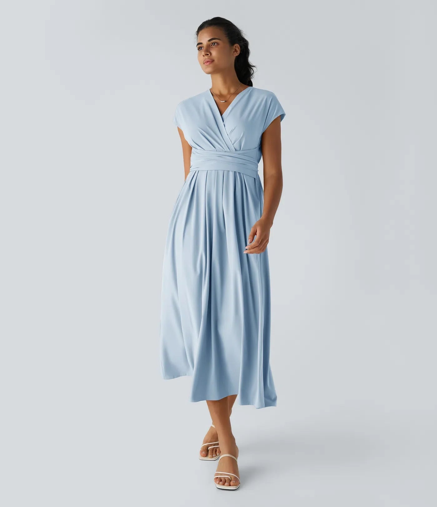 Femke - Elegante Bruiloft Gastenjurk Dames met Overslag V-hals en Brede Tailleband