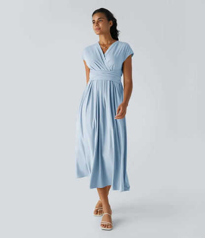 Femke - Elegante Bruiloft Gastenjurk Dames met Overslag V-hals en Brede Tailleband