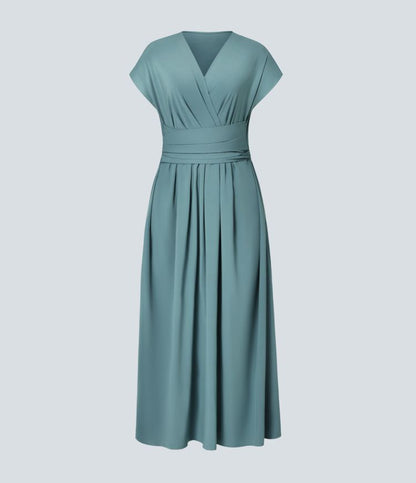 Femke - Elegante Bruiloft Gastenjurk Dames met Overslag V-hals en Brede Tailleband