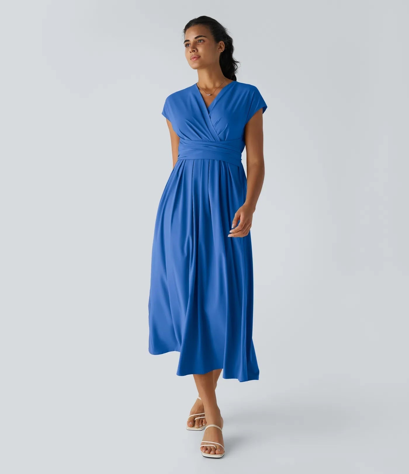 Femke - Elegante Bruiloft Gastenjurk Dames met Overslag V-hals en Brede Tailleband