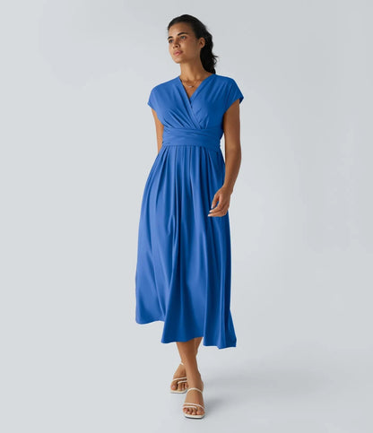 Femke - Elegante Bruiloft Gastenjurk Dames met Overslag V-hals en Brede Tailleband