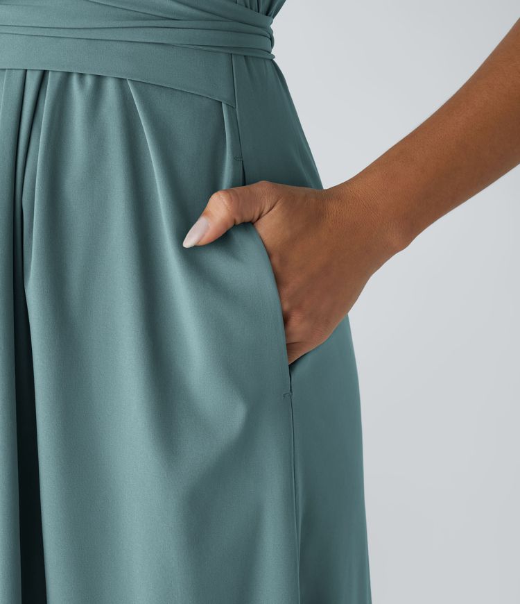Femke - Elegante Bruiloft Gastenjurk Dames met Overslag V-hals en Brede Tailleband