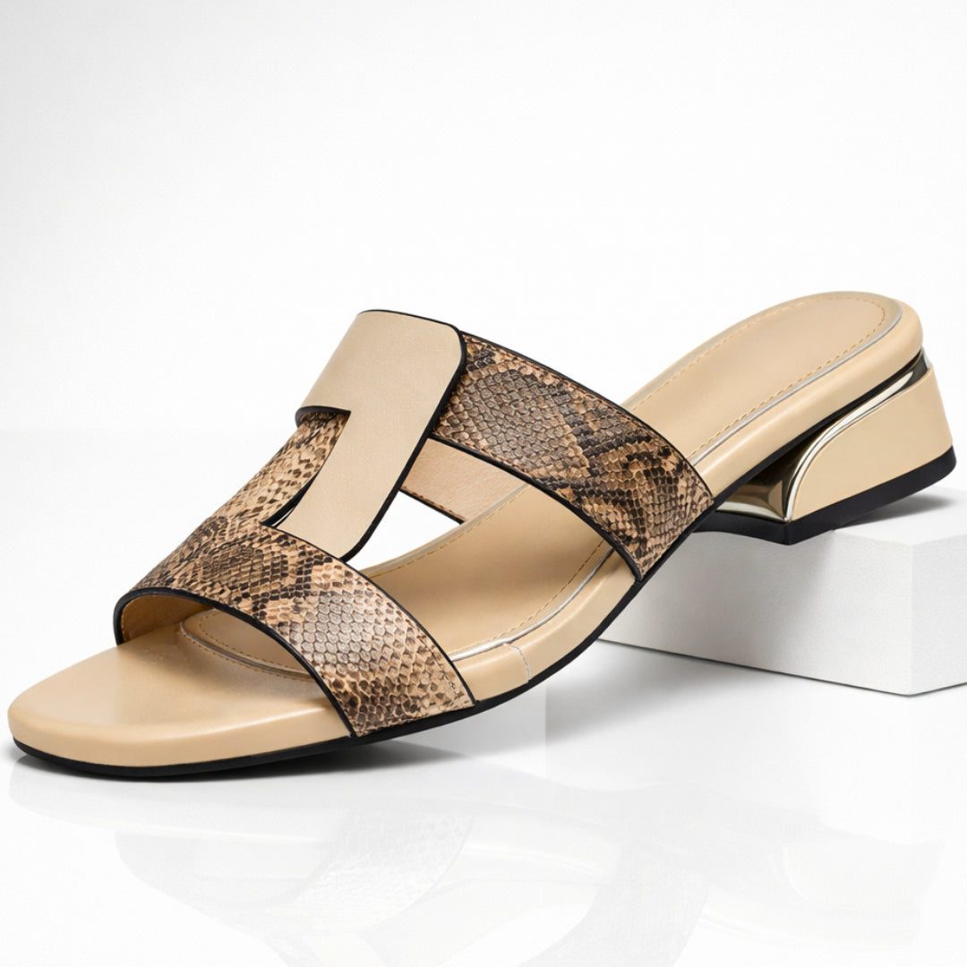 Femke - Elegante Orthopedische Sandalen Dames met Slangenprint en Blokhak