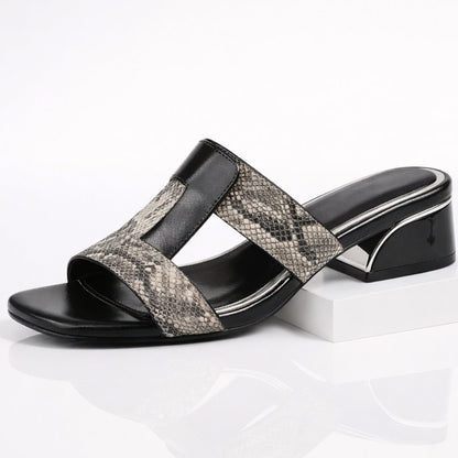 Femke - Elegante Orthopedische Sandalen Dames met Slangenprint en Blokhak