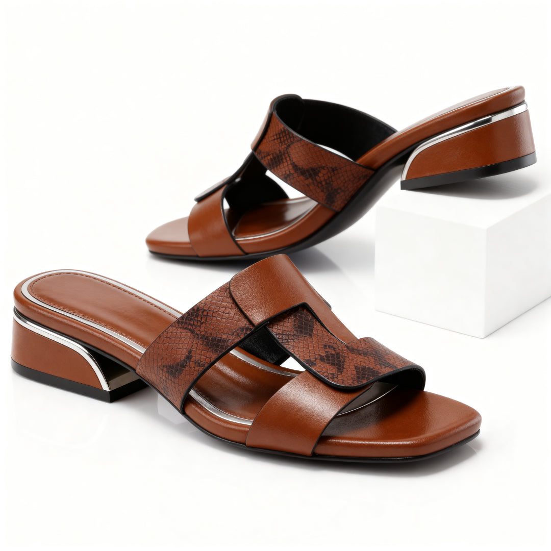Femke - Elegante Orthopedische Sandalen Dames met Slangenprint en Blokhak