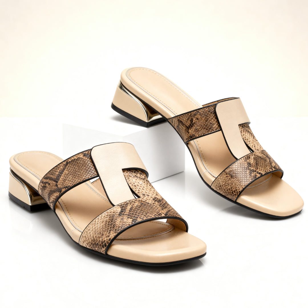 Femke - Elegante Orthopedische Sandalen Dames met Slangenprint en Blokhak