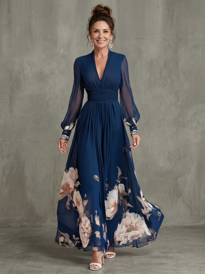 Femke - Romantische Zomerjurk Dames Maxi met Bloemenprint en Lange Mouwen