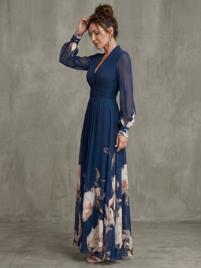Femke - Romantische Zomerjurk Dames Maxi met Bloemenprint en Lange Mouwen