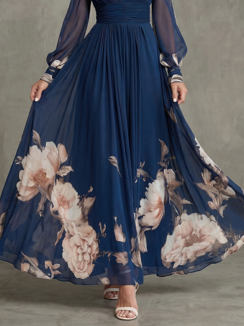 Femke - Romantische Zomerjurk Dames Maxi met Bloemenprint en Lange Mouwen