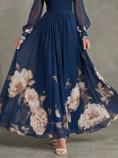 Femke - Romantische Zomerjurk Dames Maxi met Bloemenprint en Lange Mouwen