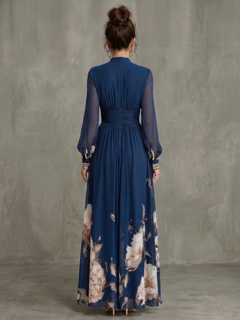 Femke - Romantische Zomerjurk Dames Maxi met Bloemenprint en Lange Mouwen