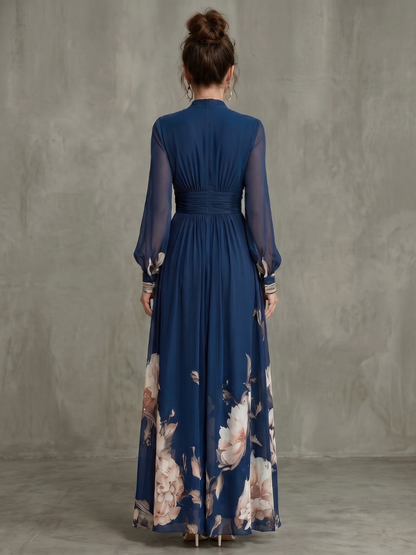 Femke - Romantische Zomerjurk Dames Maxi met Bloemenprint en Lange Mouwen