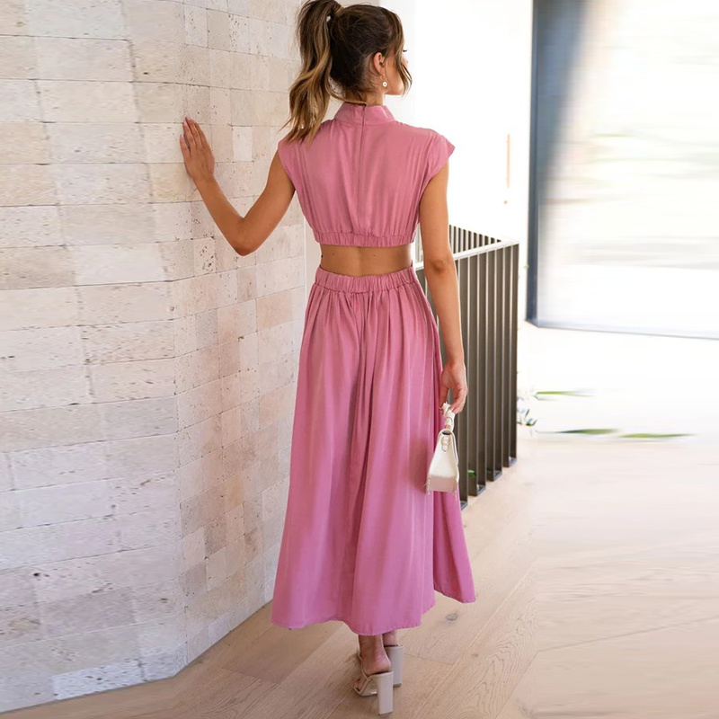 Femke - Sexy Bruiloft Gastenjurk Dames met Colhals en Cut-out Taille