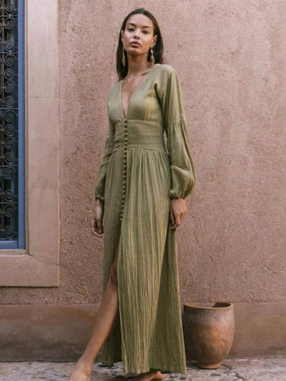 Fenna - Boho Galajurk Dames met Diepe V-hals en Knoopsluiting