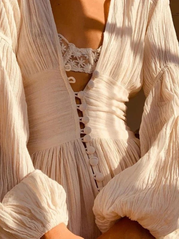 Fenna - Boho Galajurk Dames met Diepe V-hals en Knoopsluiting