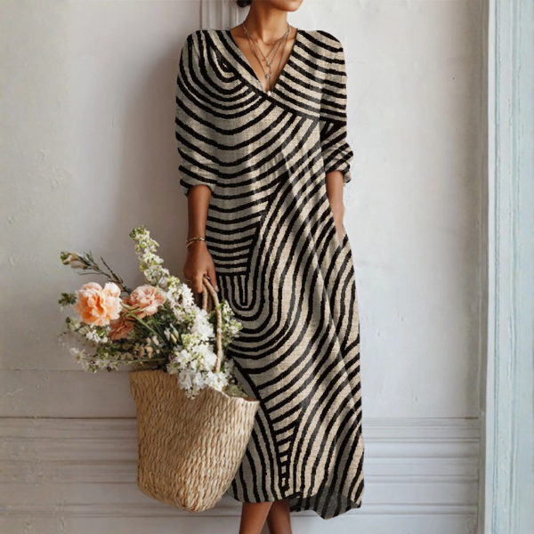 Fenna - Boho Maxi Jurk Dames met V-hals en Driekwart Mouwen