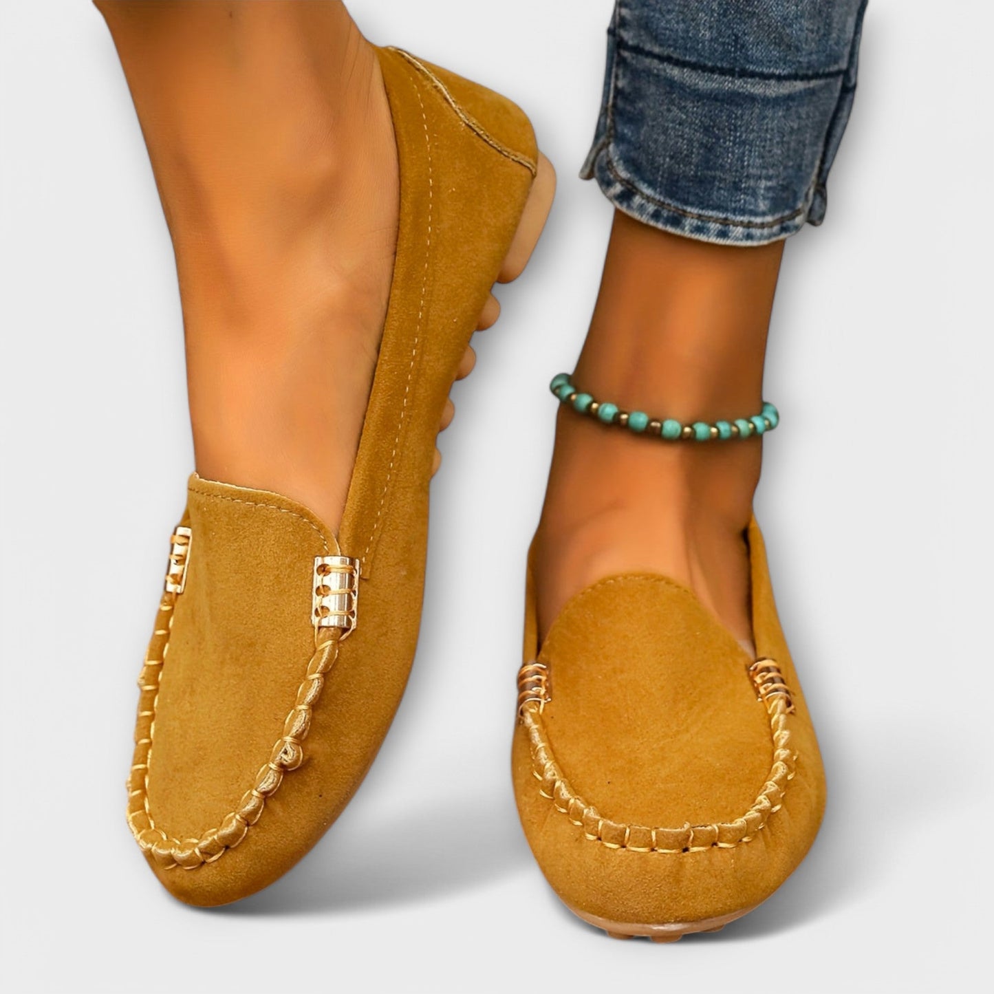 Fenna - Casual Orthopedische Instappers Dames met Ondersteunende Zool en Gouden Detail
