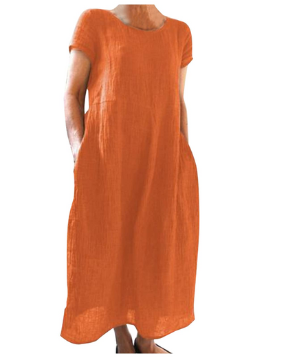 Fenna - Casual Linnen Zomerjurk Dames met Ronde Hals en Zakken
