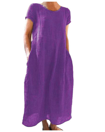 Fenna - Casual Linnen Zomerjurk Dames met Ronde Hals en Zakken