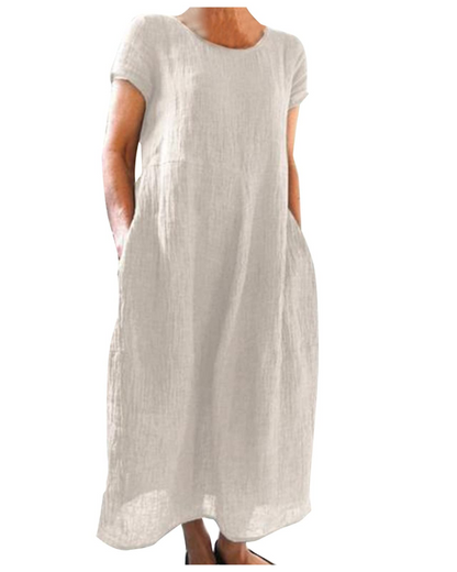 Fenna - Casual Linnen Zomerjurk Dames met Ronde Hals en Zakken