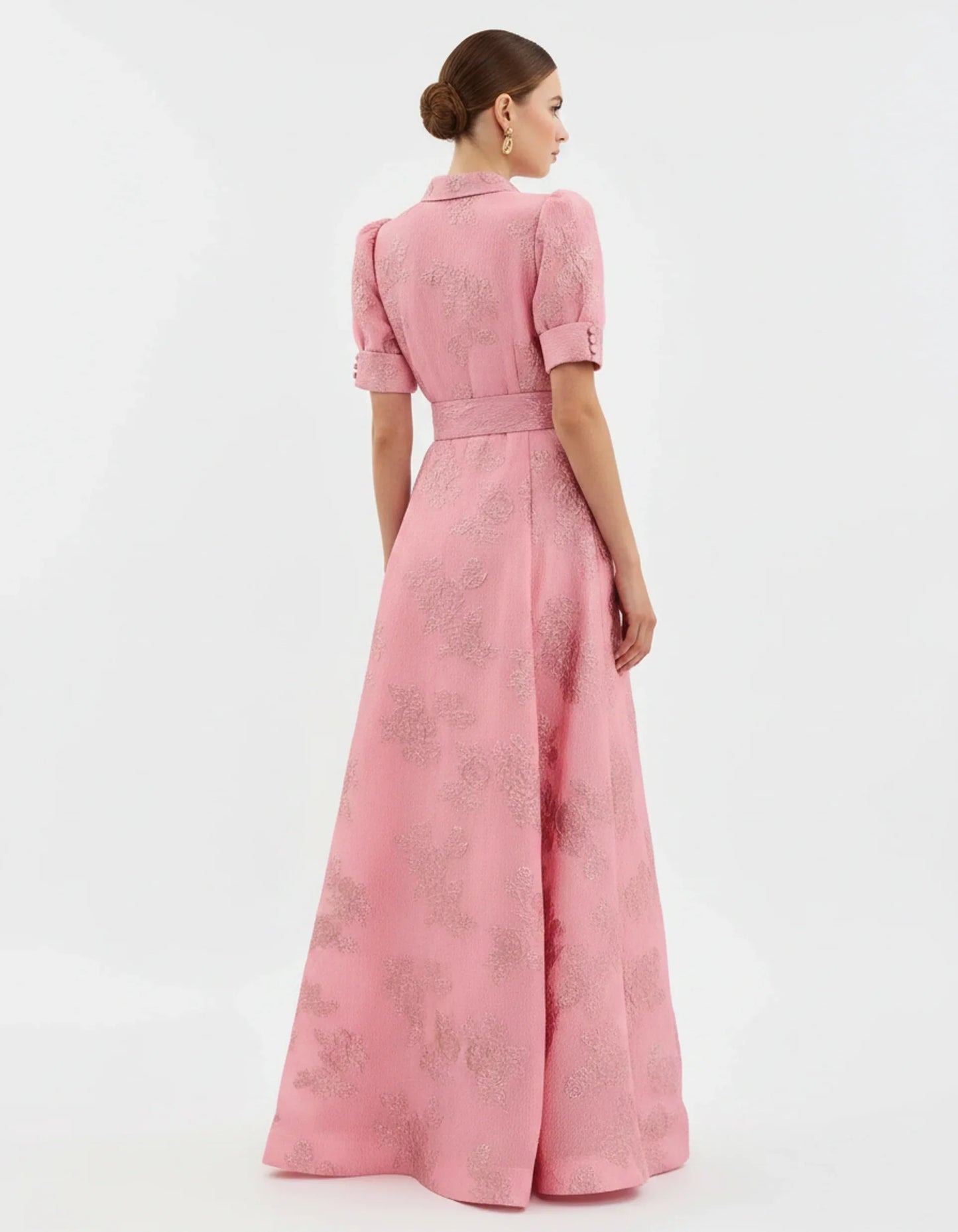 Fenna - Chique Bruiloft Gastenjurk Dames met Pofmouwen en Jacquardprint