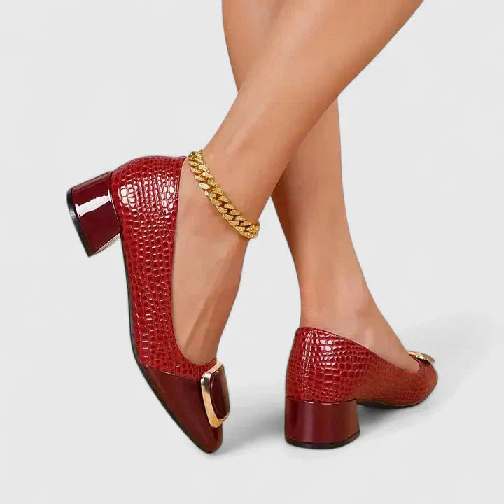 Fenna - Chique Orthopedische Loafers Dames met Blokhak en Gouden Gespdetail