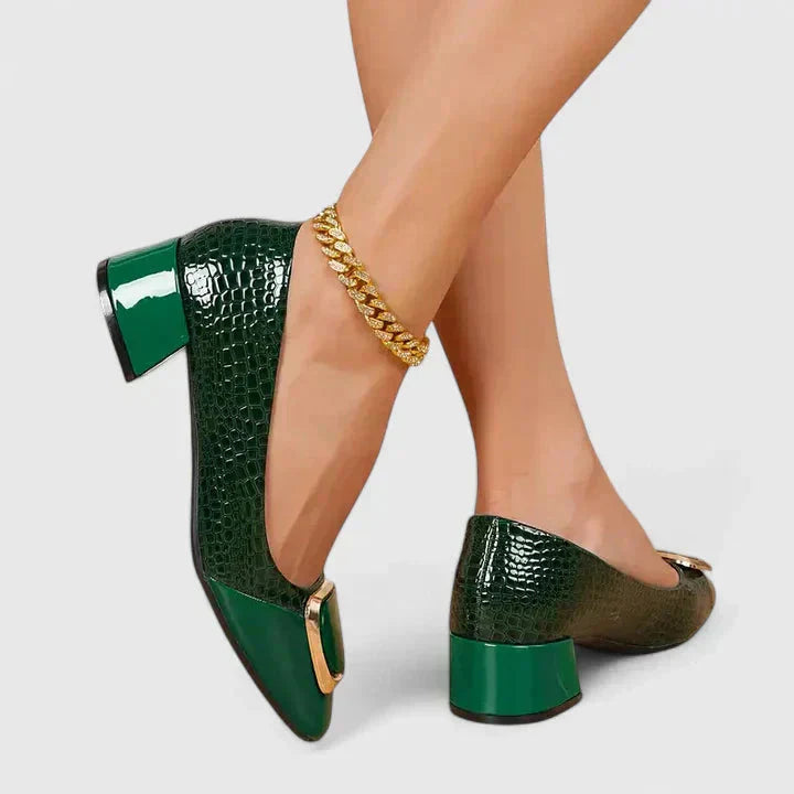 Fenna - Chique Orthopedische Loafers Dames met Blokhak en Gouden Gespdetail