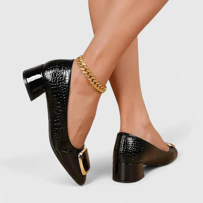 Fenna - Chique Orthopedische Loafers Dames met Blokhak en Gouden Gespdetail
