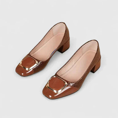 Fenna - Chique Orthopedische Loafers Dames met Blokhak en Gouden Gespdetail