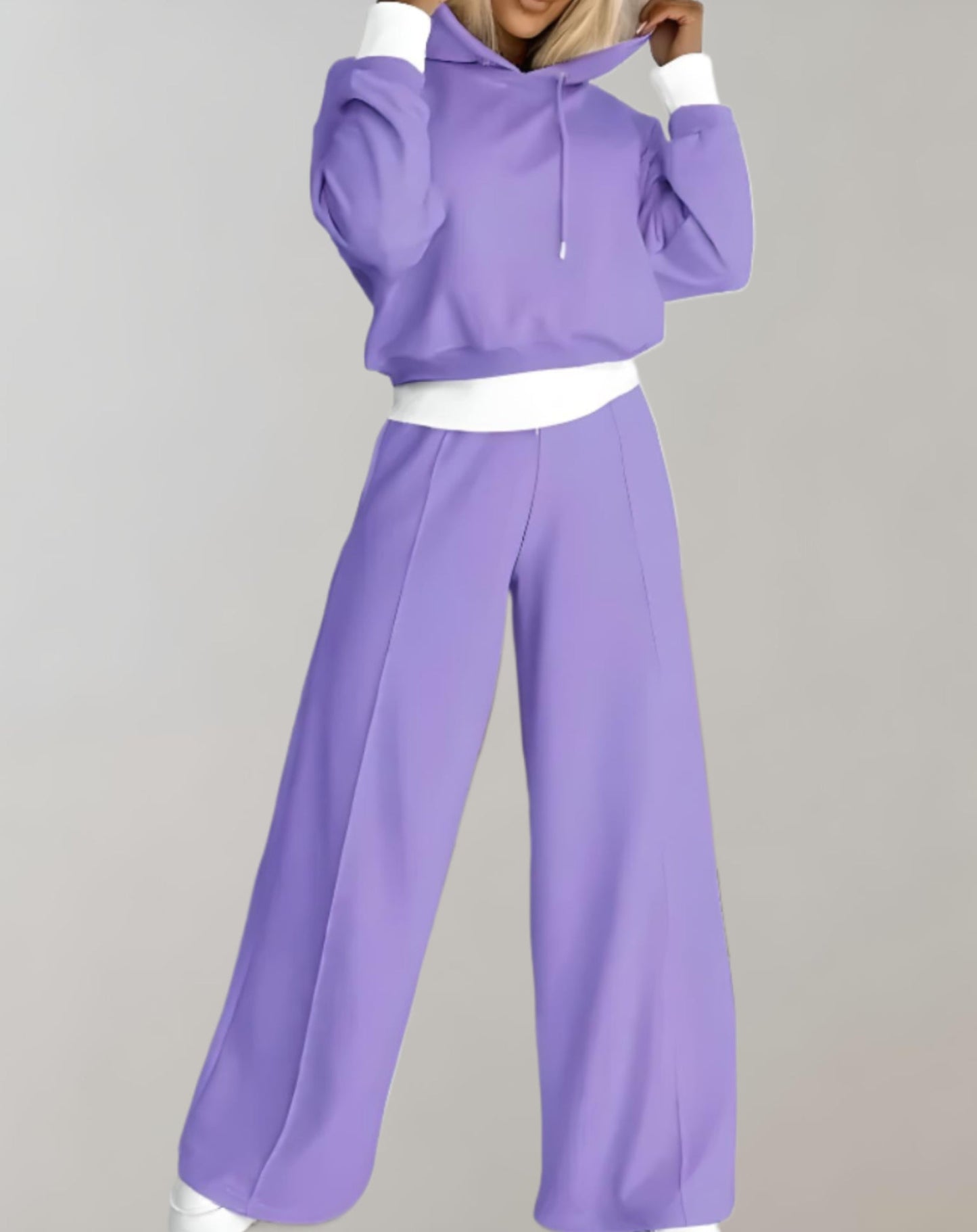 Fenna - Dames Comfort Loungeset met Capuchon Cropped Top en Wijde Pijpen