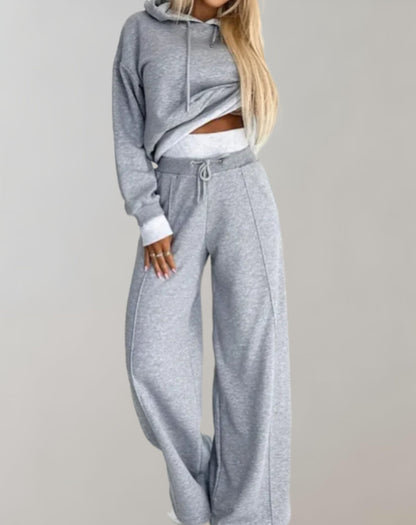Fenna - Dames Comfort Loungeset met Capuchon Cropped Top en Wijde Pijpen