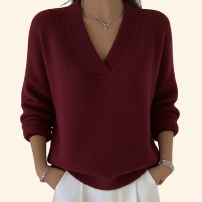 Fenna - Dames Gebreide Trui met V-hals en Lange Mouw in Zachte Cashmere Stijl