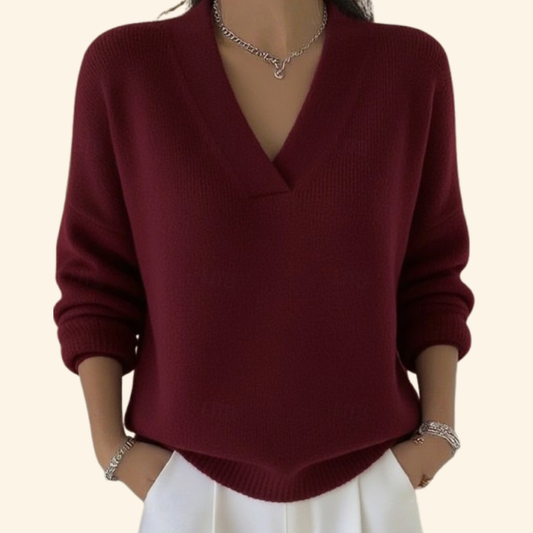 Fenna - Dames Gebreide Trui met V-hals en Lange Mouw in Zachte Cashmere Stijl