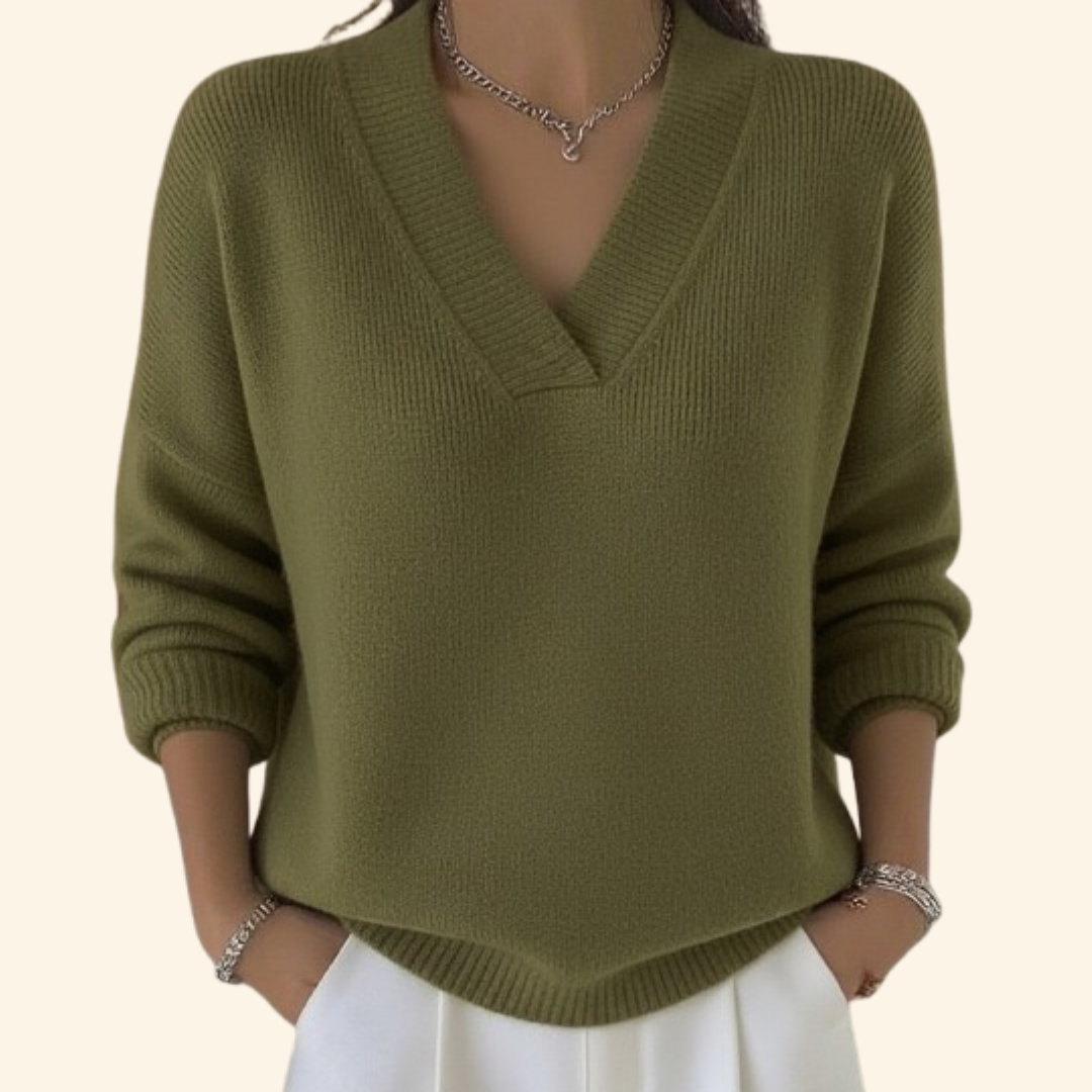 Fenna - Dames Gebreide Trui met V-hals en Lange Mouw in Zachte Cashmere Stijl