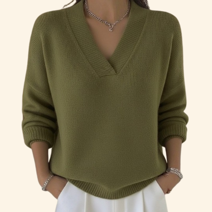 Fenna - Dames Gebreide Trui met V-hals en Lange Mouw in Zachte Cashmere Stijl