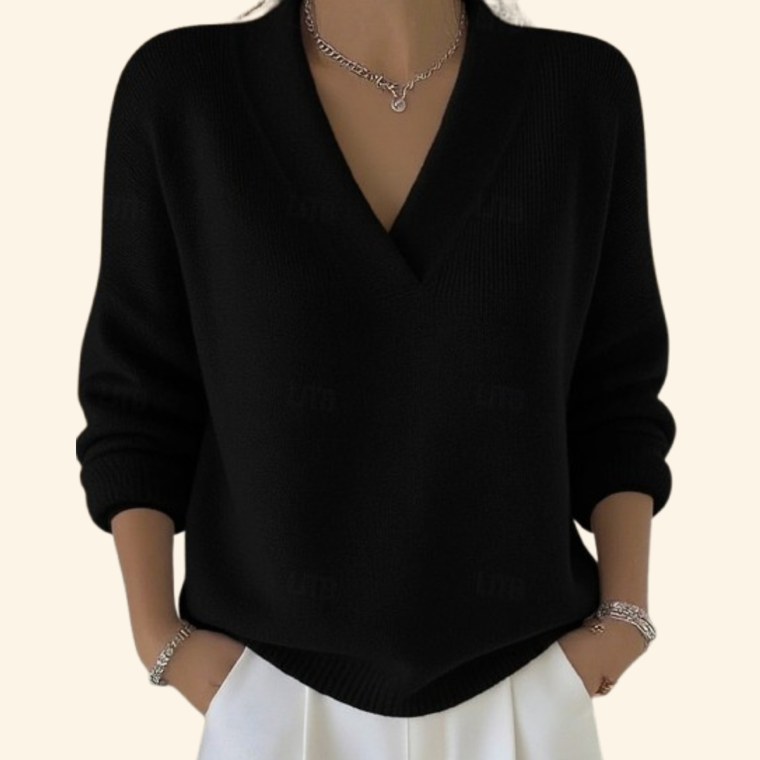 Fenna - Dames Gebreide Trui met V-hals en Lange Mouw in Zachte Cashmere Stijl