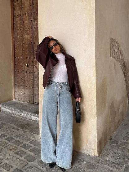 Fenna - Dames Oversized Bomberjack Leren Stijl met Ritssluiting en Boord