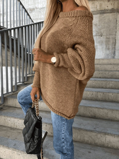 Fenna - Dames Trui Gebreid Oversized en Warm met Off Shoulder Hals