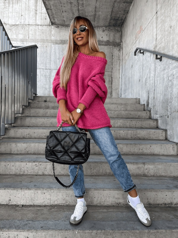 Fenna - Dames Trui Gebreid Oversized en Warm met Off Shoulder Hals