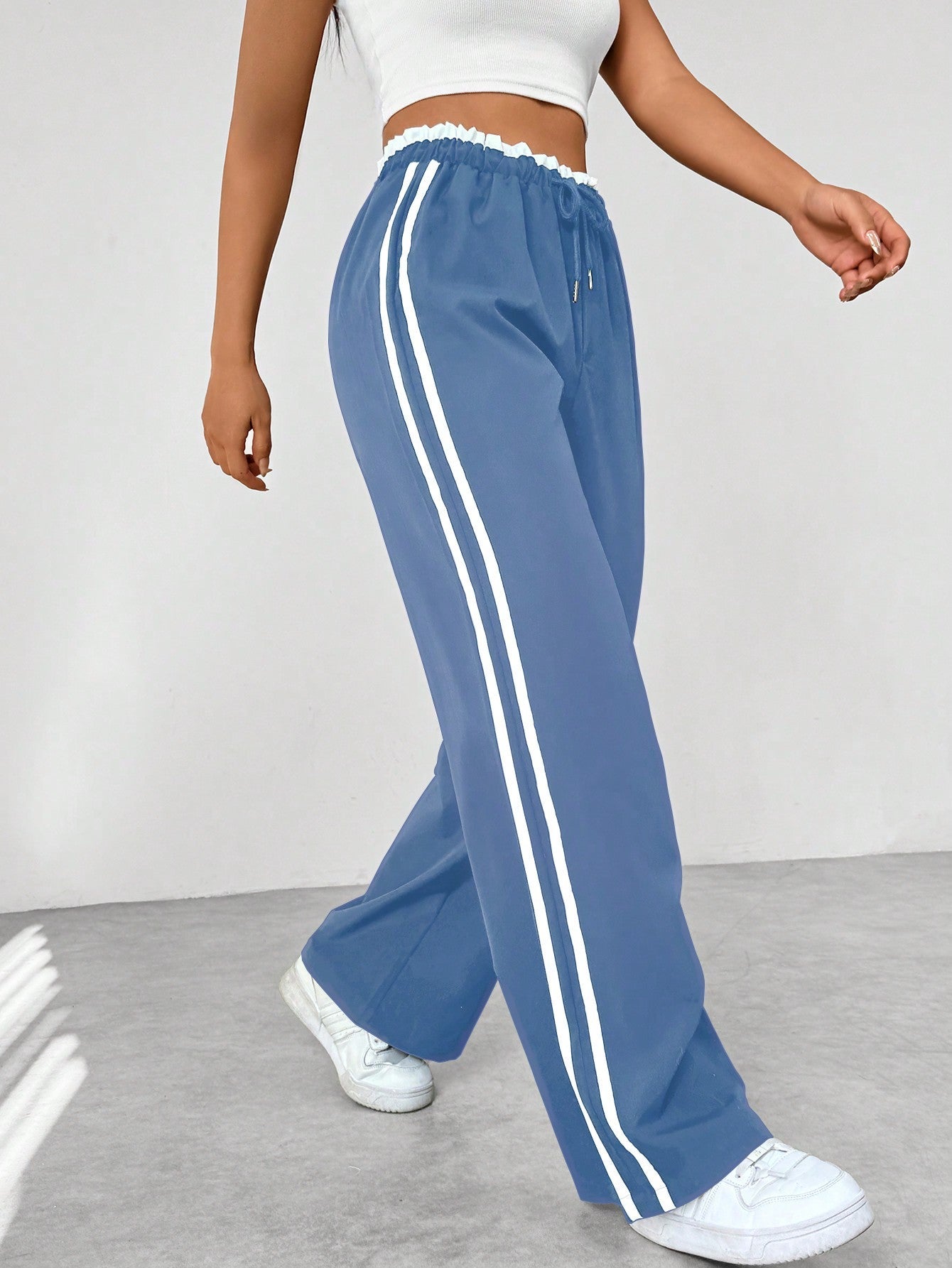 Fenna - Dames Wijde Broek Comfort met Zijstreep en Elastische Taille
