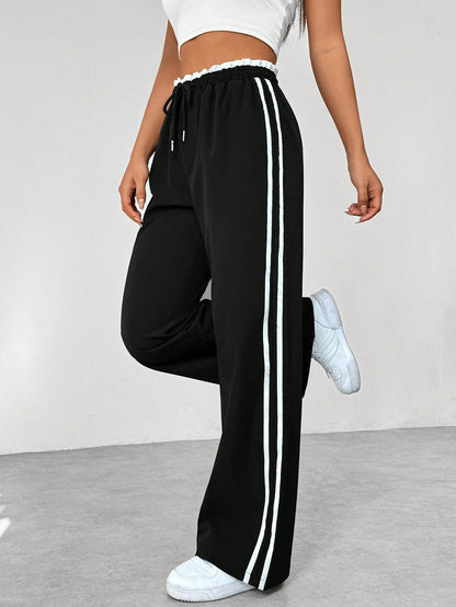 Fenna - Dames Wijde Broek Comfort met Zijstreep en Elastische Taille