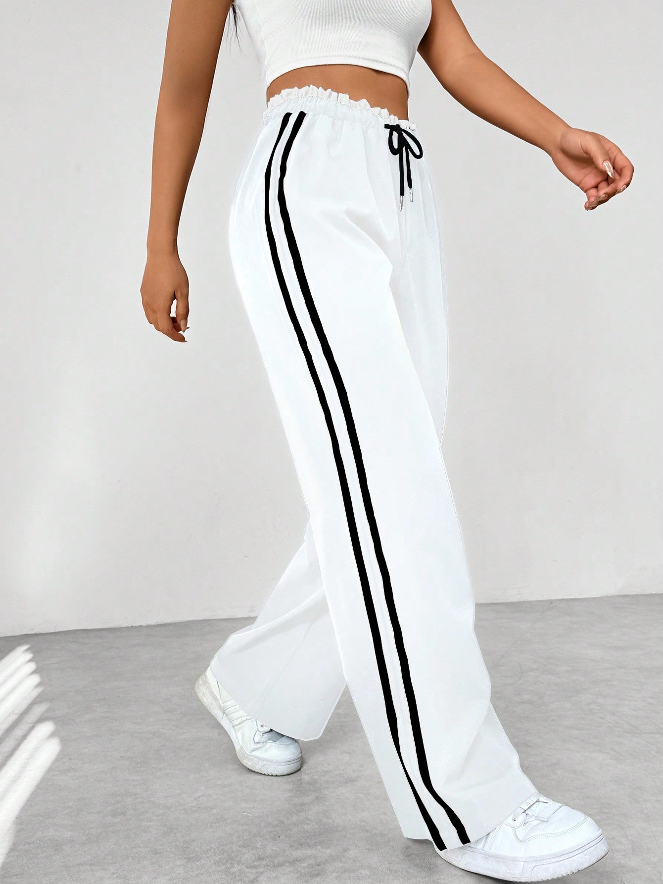 Fenna - Dames Wijde Broek Comfort met Zijstreep en Elastische Taille