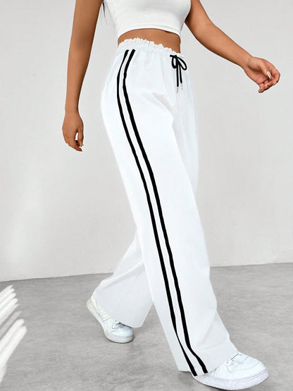 Fenna - Dames Wijde Broek Comfort met Zijstreep en Elastische Taille