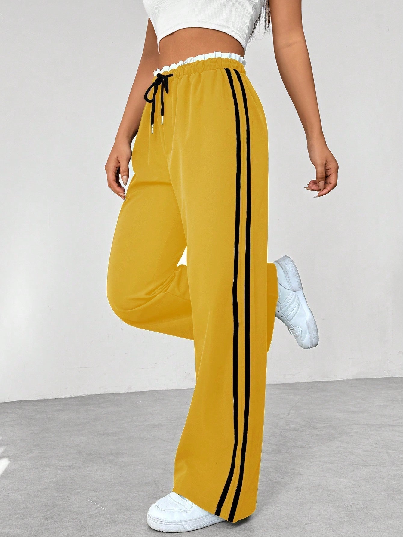 Fenna - Dames Wijde Broek Comfort met Zijstreep en Elastische Taille