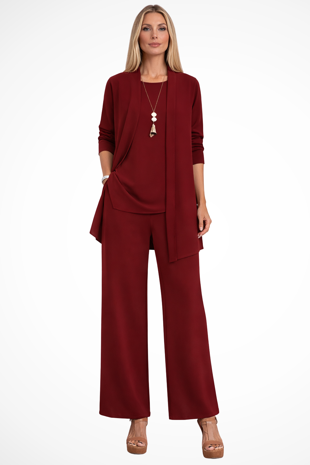 Fenna - Elegante Dames Co-ord Set Feestelijk met Wijde Broek en Vest