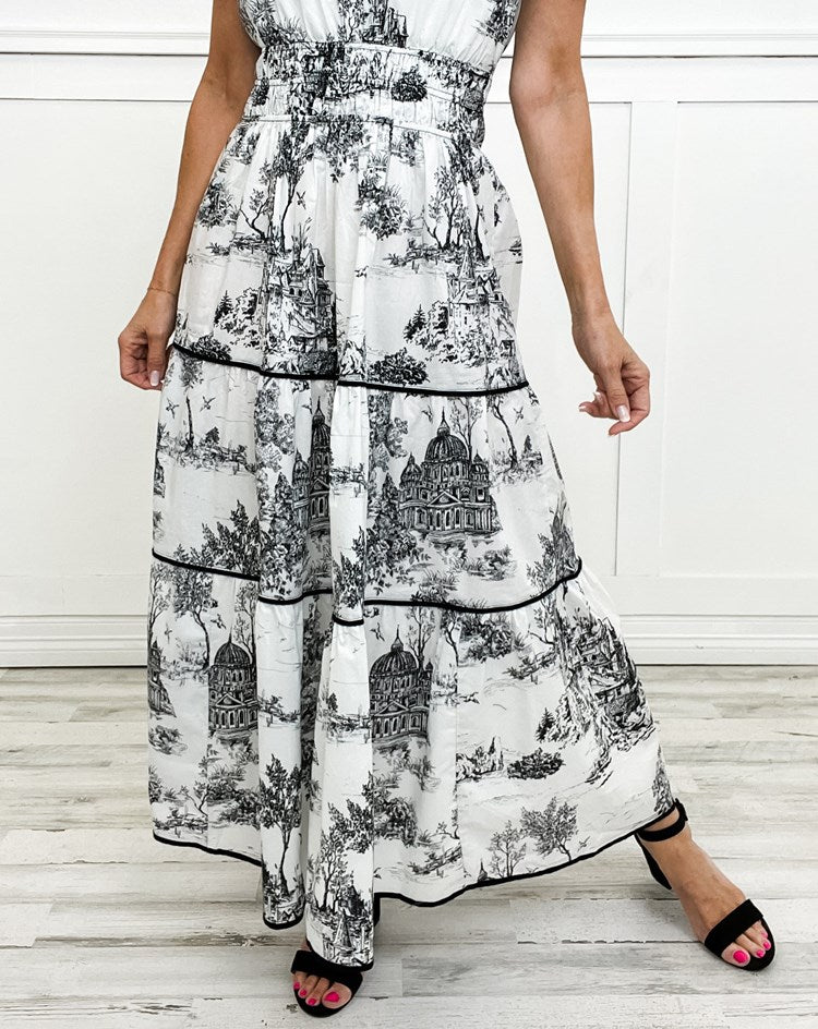 Fenna - Romantische Bruiloft Gastenjurk Dames met Paisleyprint en Getailleerde Taille