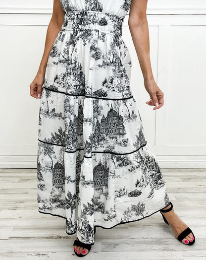 Fenna - Romantische Bruiloft Gastenjurk Dames met Paisleyprint en Getailleerde Taille