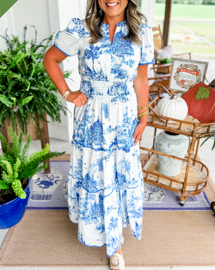 Fenna - Romantische Bruiloft Gastenjurk Dames met Paisleyprint en Getailleerde Taille