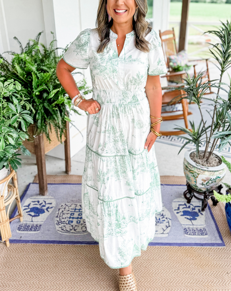 Fenna - Romantische Bruiloft Gastenjurk Dames met Paisleyprint en Getailleerde Taille