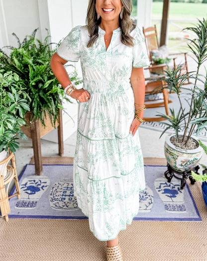 Fenna - Romantische Bruiloft Gastenjurk Dames met Paisleyprint en Getailleerde Taille